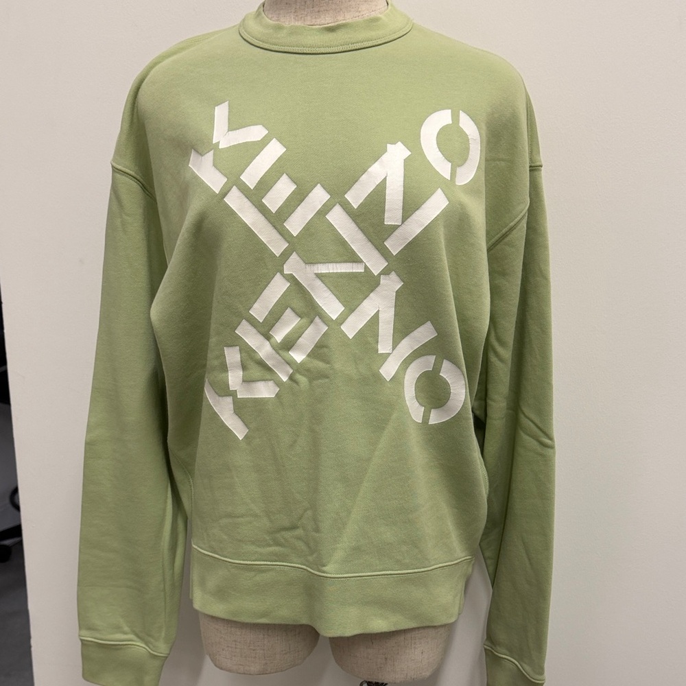 Kenzo Light Green Crewneck Sweatshirt with White Graphic